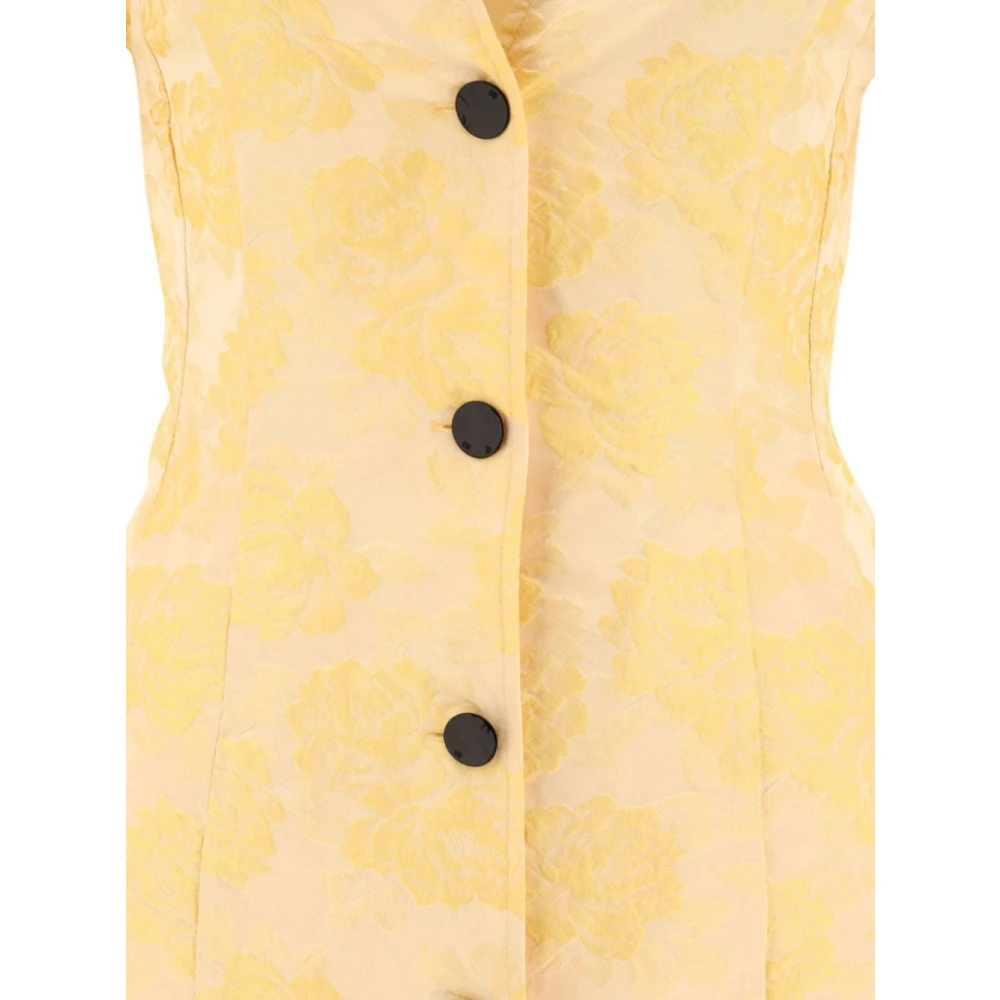 Ganni Bloemen Jacquard Midi Jurk Yellow Dames