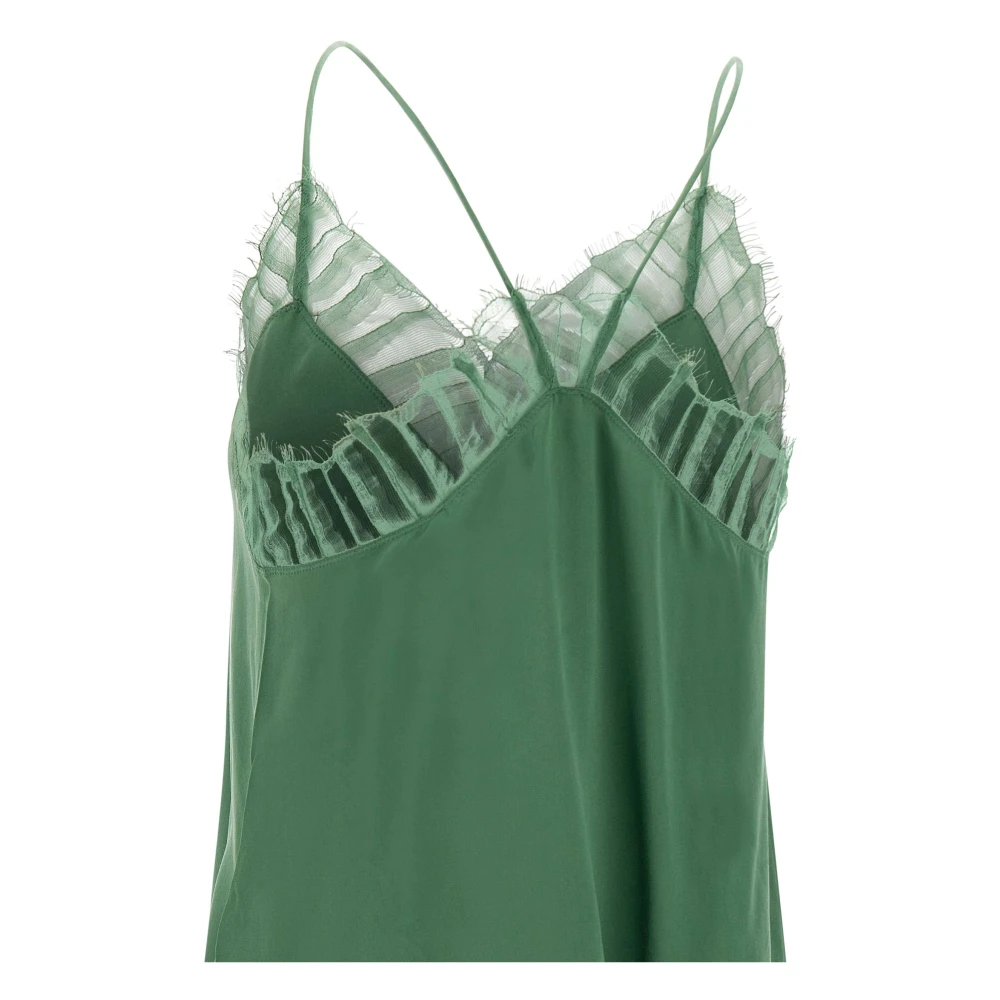 IRO Groene Zijden Top met Kantinzetten Green Dames