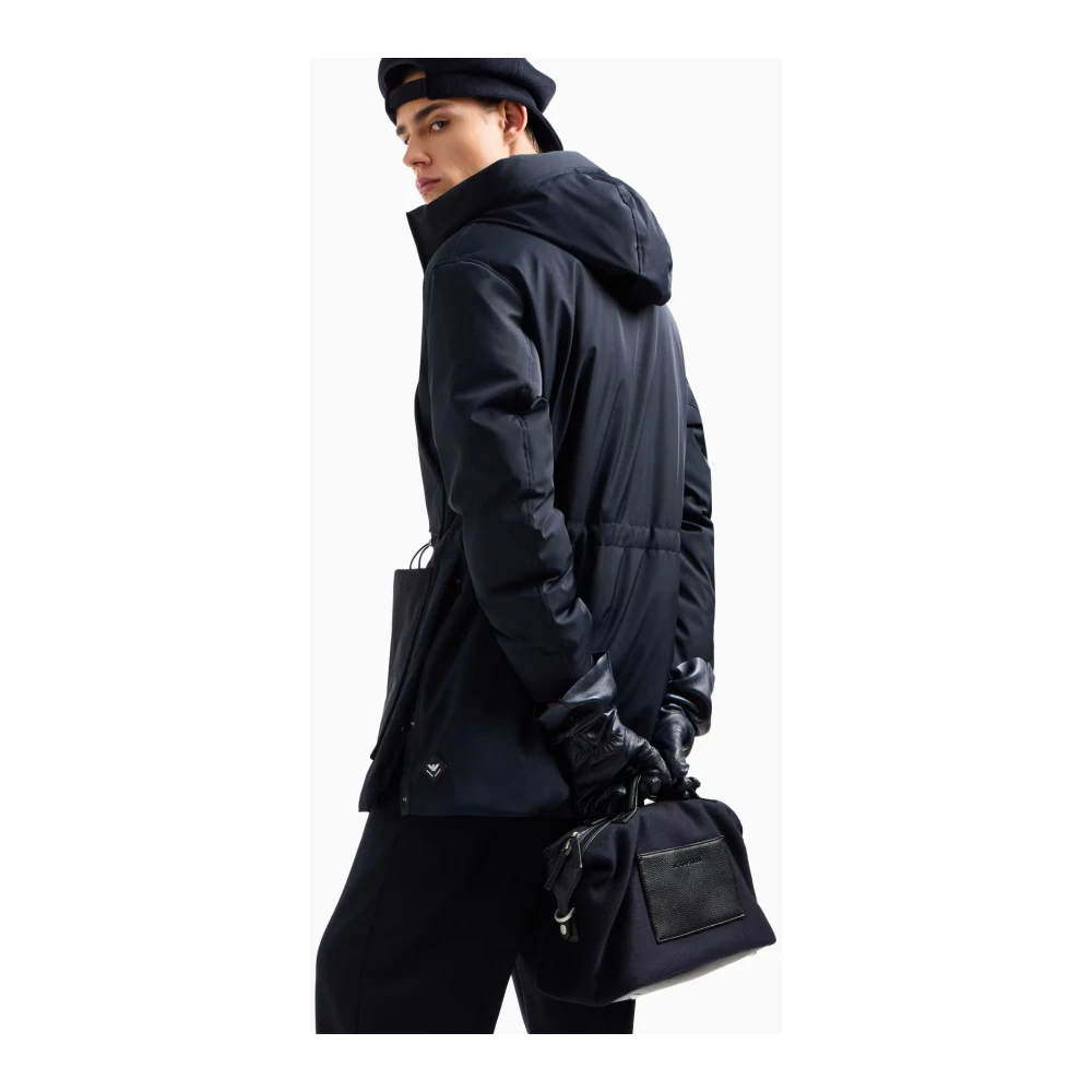 Emporio Armani Blauwe Winter Parka met Capuchon Black Heren