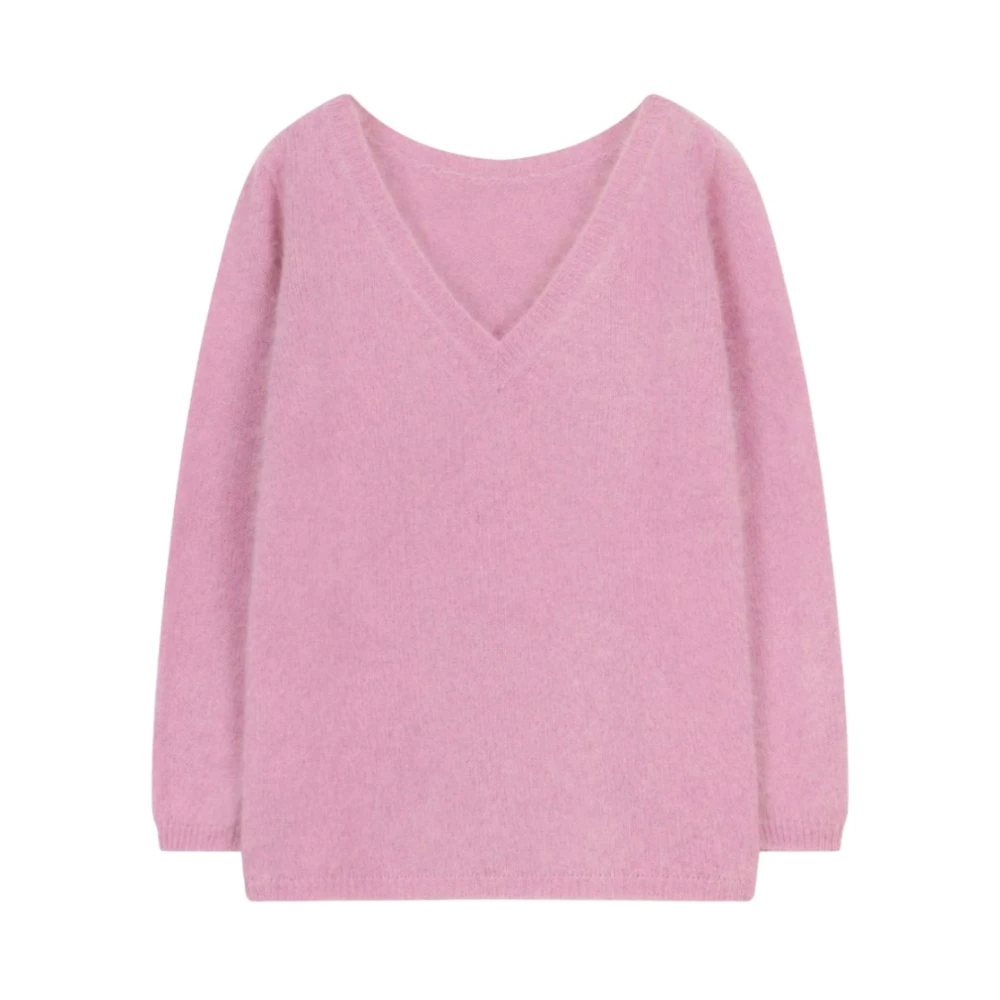 Roberto Collina V-hals trui in Roze Pink Dames