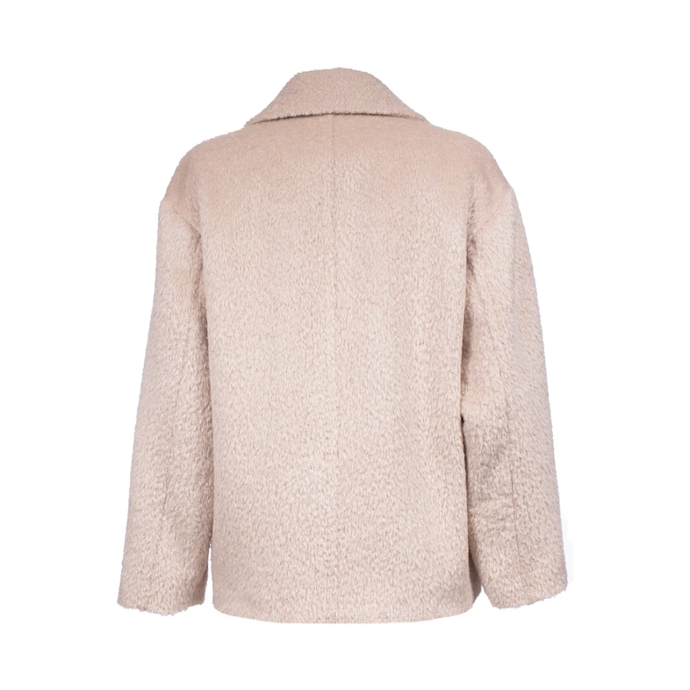 Max Mara Studio Alpaca Dubbelbreasted Jas met Reverskraag Beige Dames