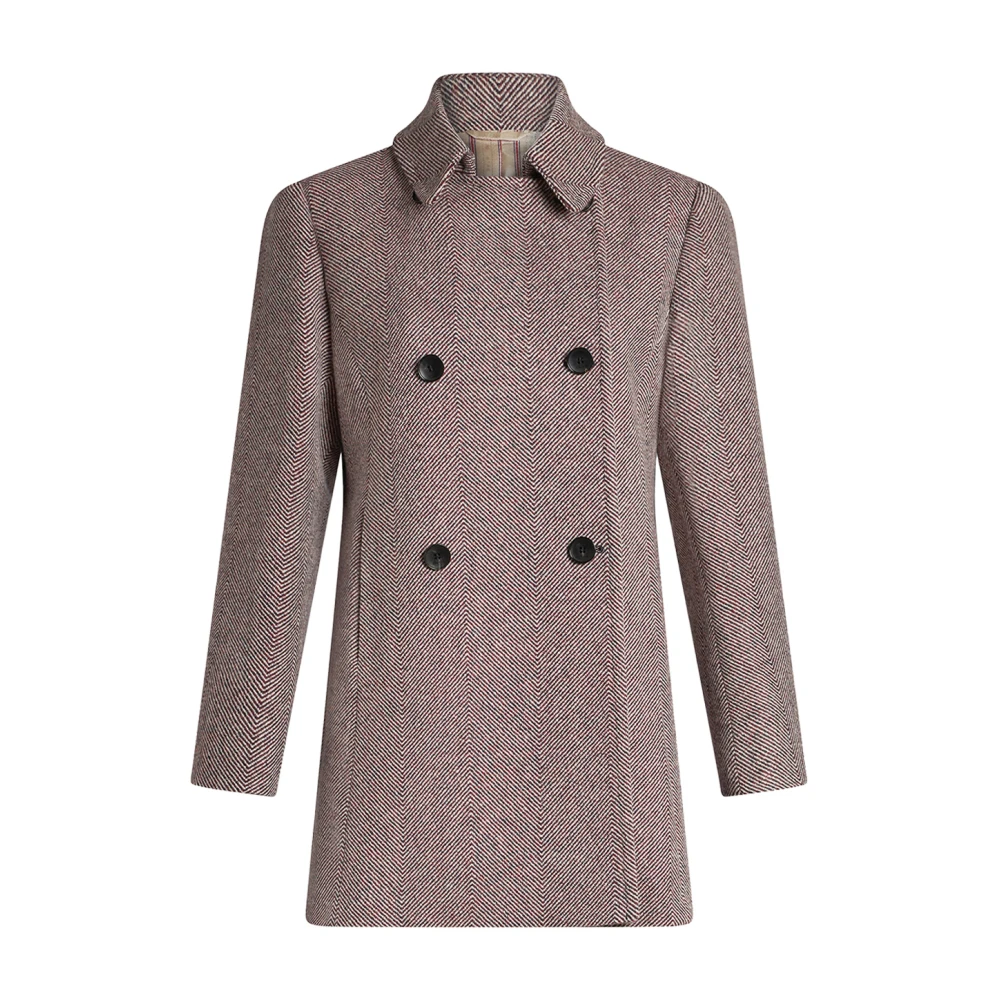 ETRO Roze Wol Tweed Peacoat Chevron Patroon Pink Dames