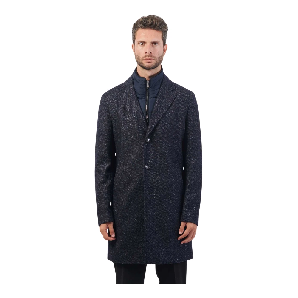 Boss Blauwe Tweed Slim Fit Jas Blue Heren