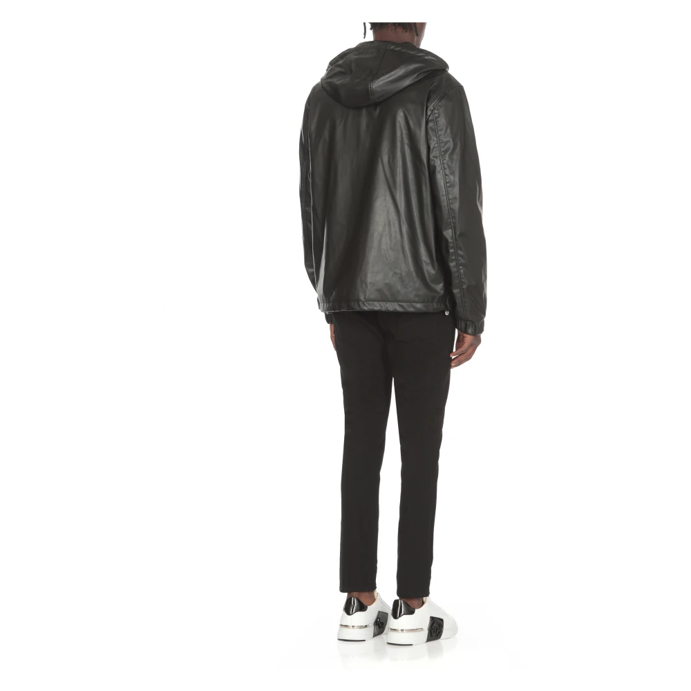 Philipp Plein Zwarte Synthetisch Leren Hoodie Jas Black Heren
