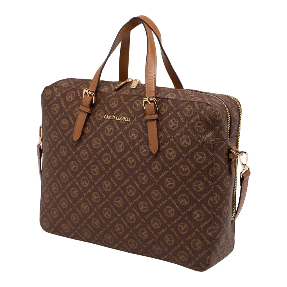 carlo colucci Professionele Business Tas met Logo Print Brown Heren