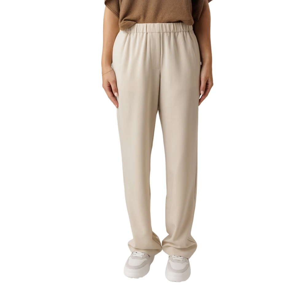 Samsøe Broek met rechte pijpen en elastische tailleband Beige Dames