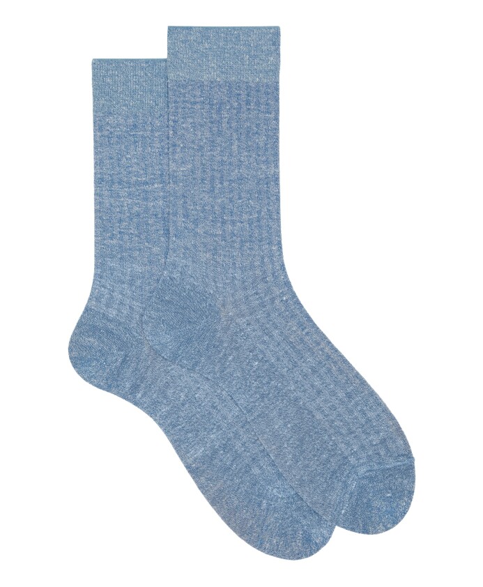 chaussettes-courtes-en-coton-et-lin-bleu-clair-pour-hommes-avec-couleur-unie-cotelee