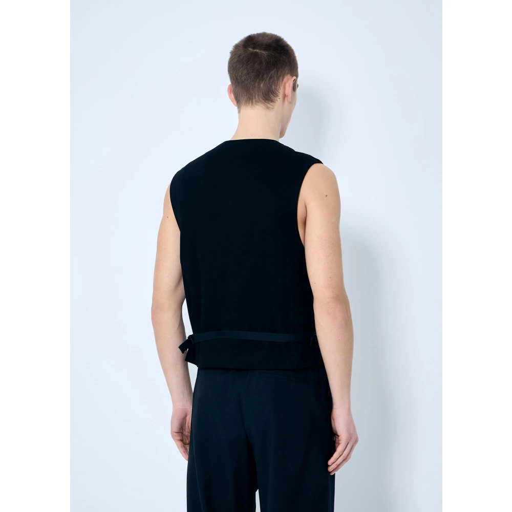 Lemaire Katoenen Weefsel V-hals Vest Black Heren