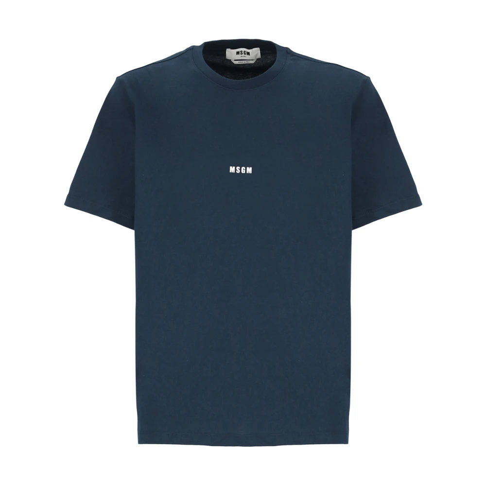 Msgm Logo Print Crew Neck T-shirts en Polos Blue Heren