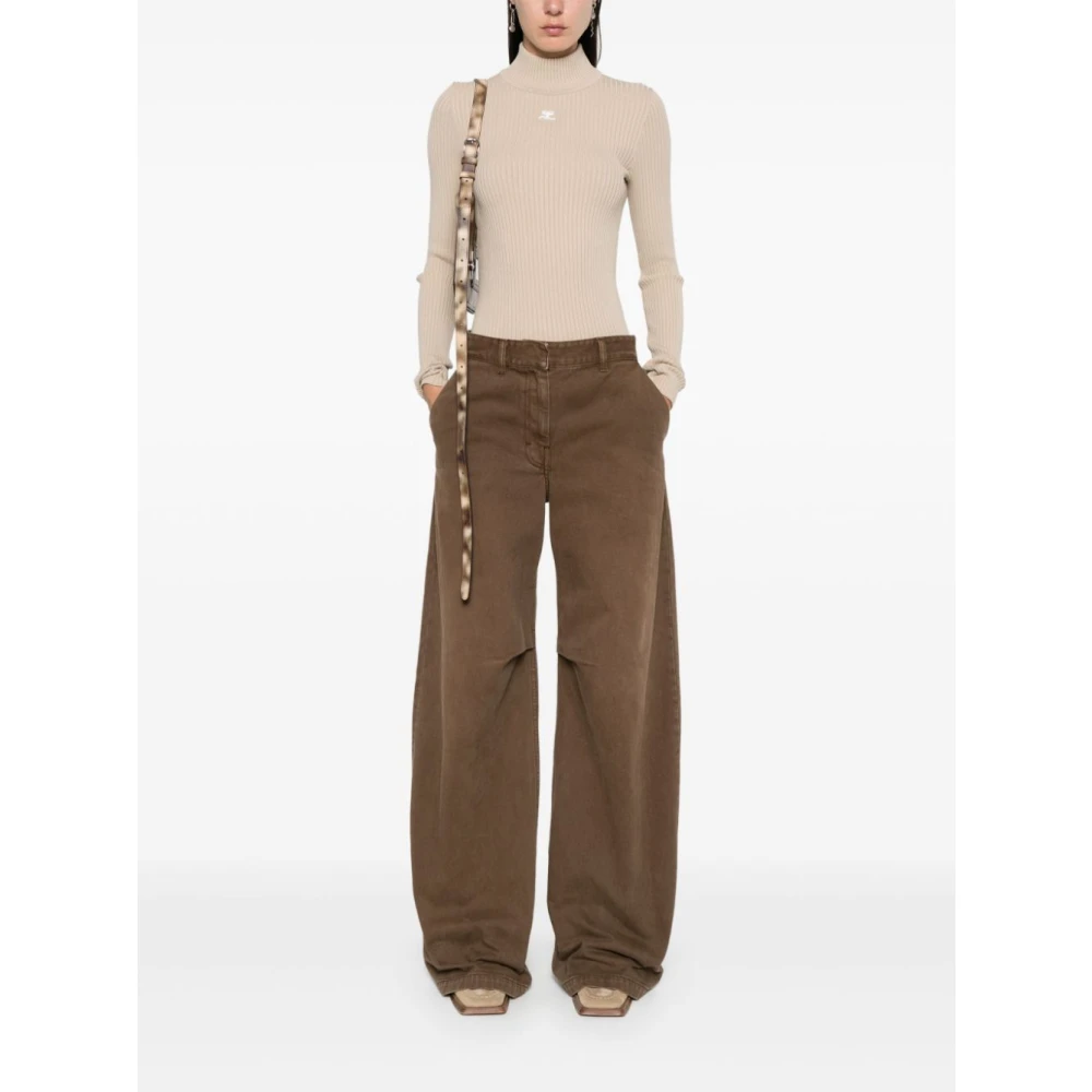 Courrèges Beige Ribgebreide Trui met Logopatch Beige Dames