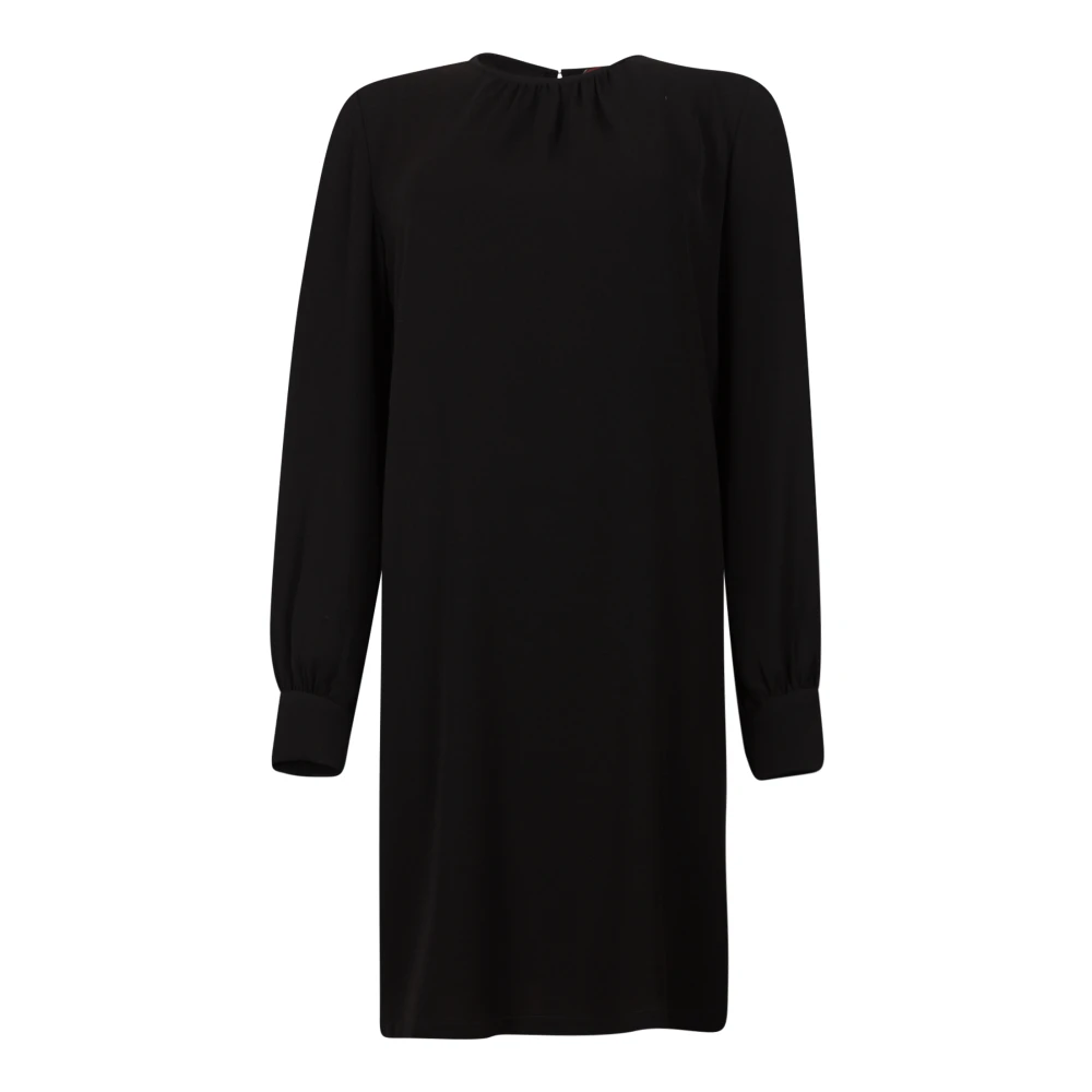 Max Mara Studio Zwarte Crew Neck Lantaarnmouw Jurk Black Dames