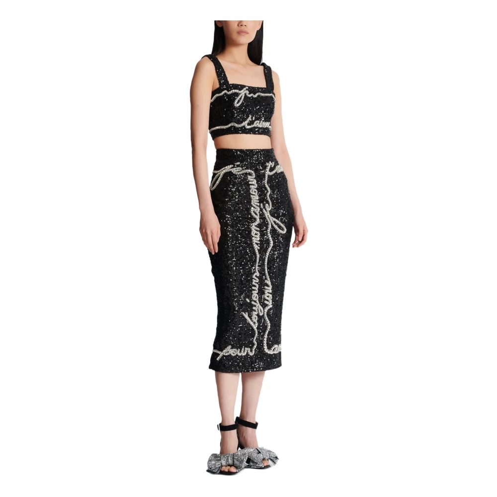 Balmain Top met 'Love Letter' borduursel Black Dames