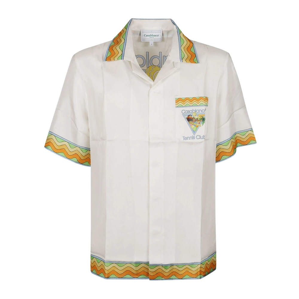 Casablanca Zijden Bowling Neck Shirt met Achterprint White Heren