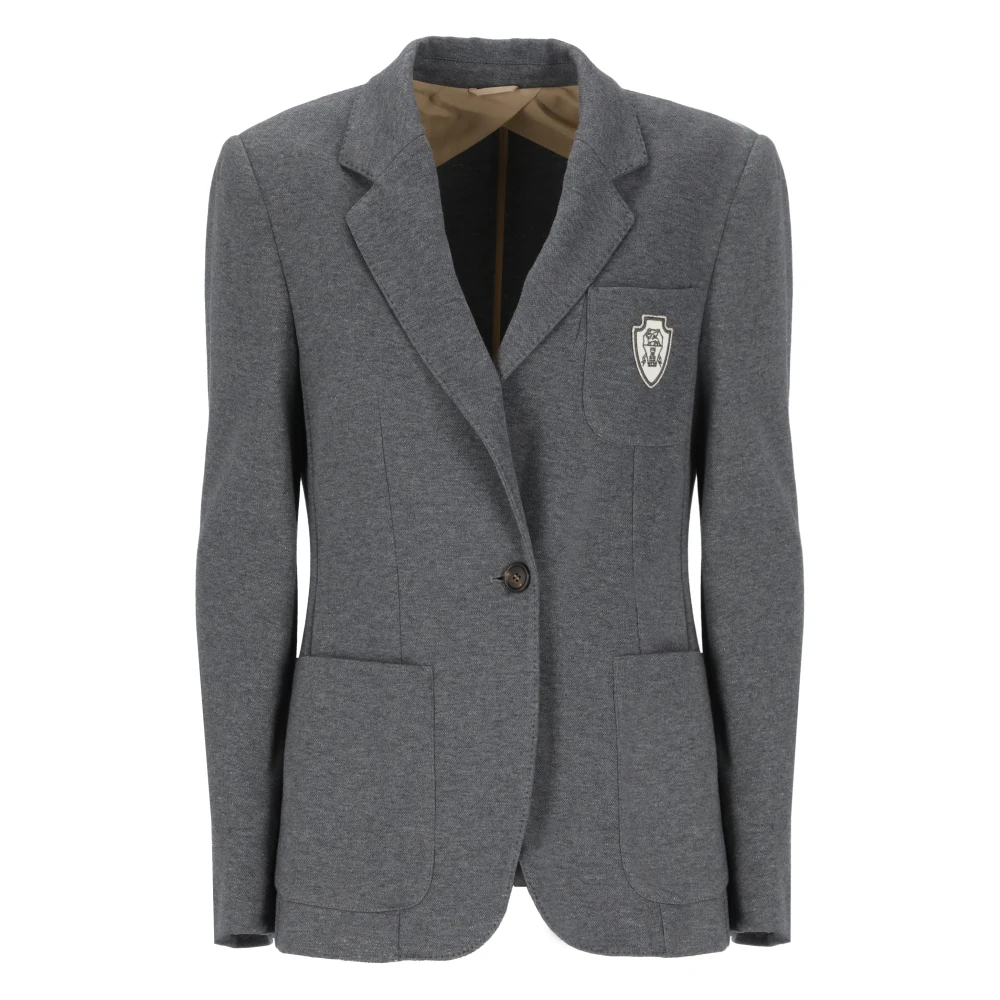 BRUNELLO CUCINELLI Grijze Katoenen Blazer Peak Kraag Jas Gray Dames