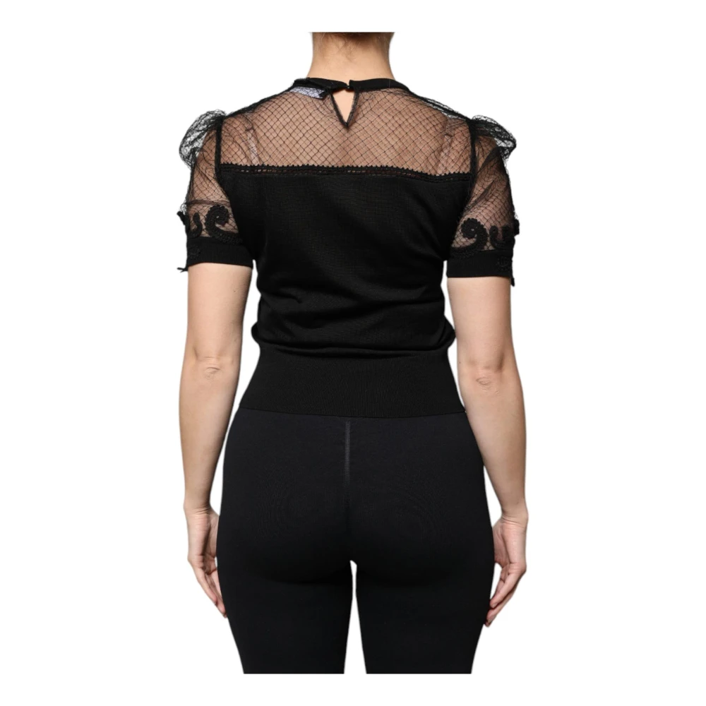 Dolce & Gabbana Zwarte Bloemenkant Zijden Blouse Black Dames