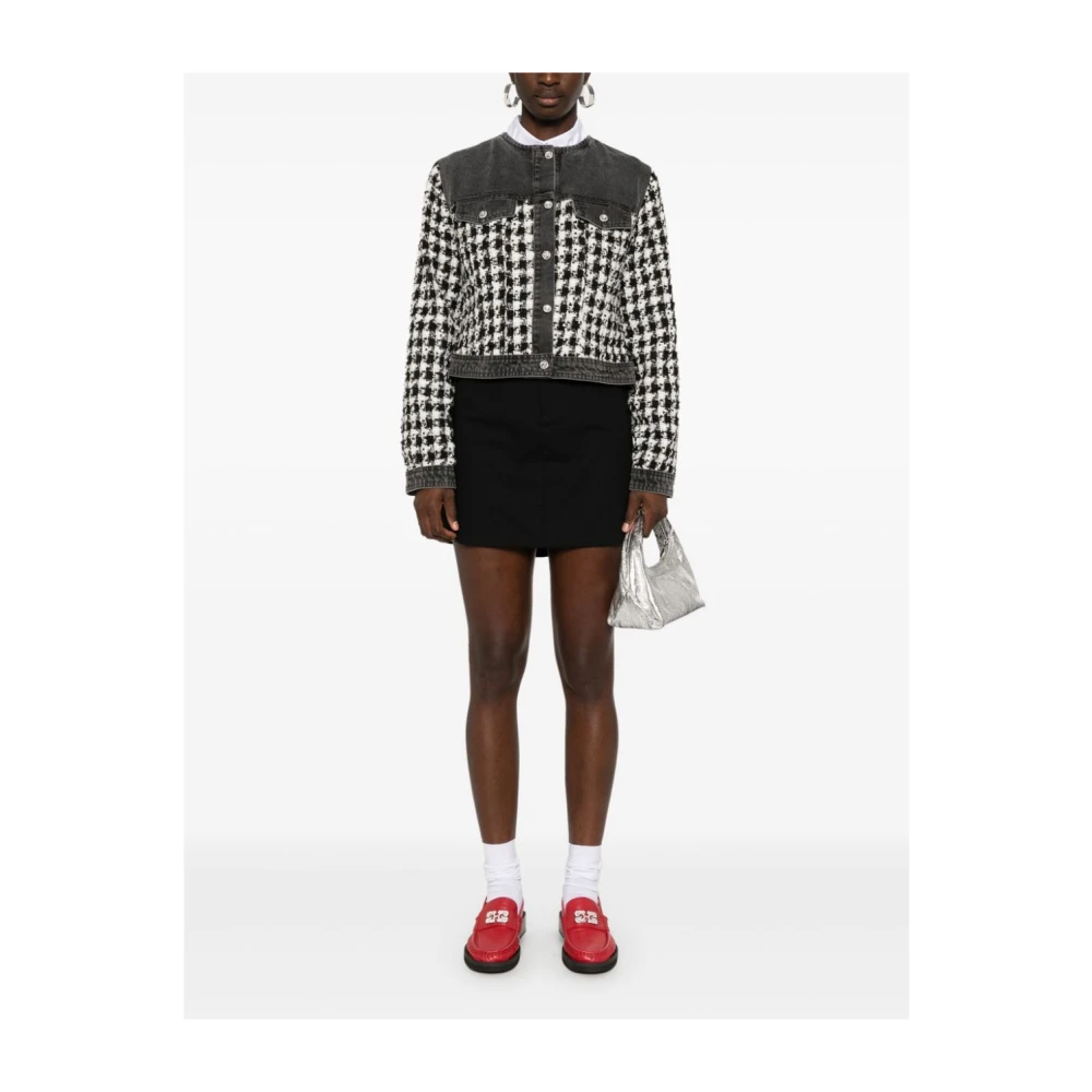 Liu Jo Blauwe Denim Houndstooth Jas Black Dames
