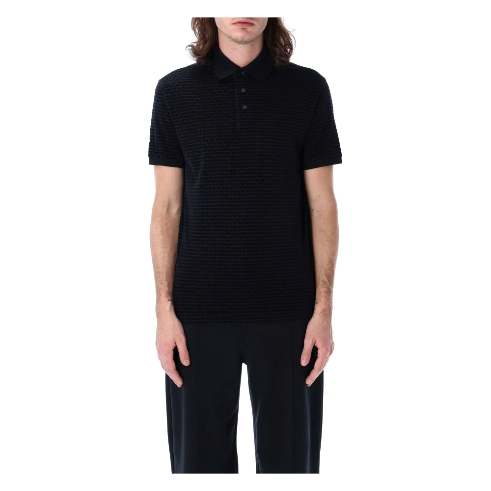 Emporio Armani Navy Flocked Logo Polo Shirt Ss25 Blue Heren