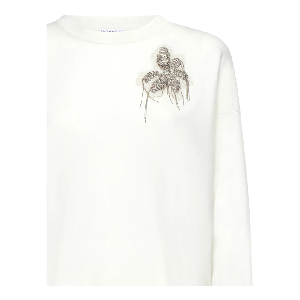 BRUNELLO CUCINELLI Kasjmier Crew Neck Sweater Wit White Dames