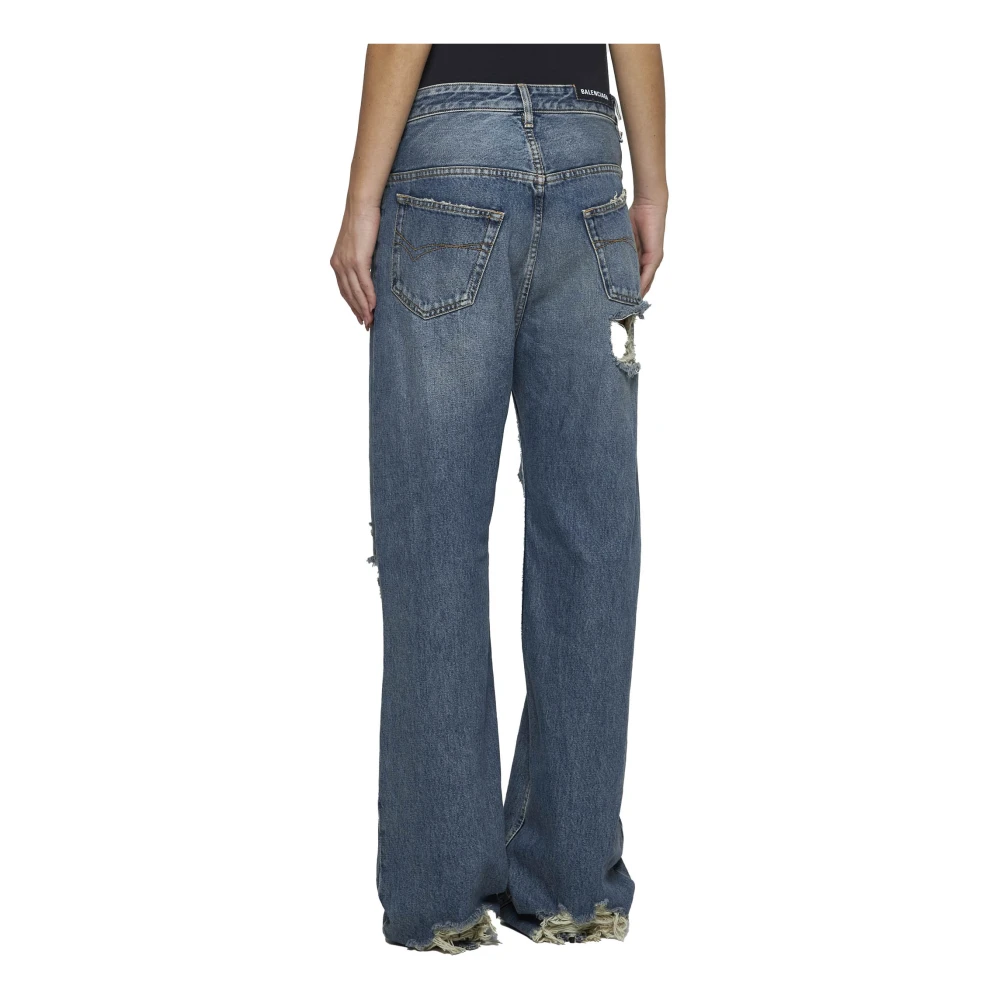 Balenciaga Gescheurde Denim Jeans met Raffelranden Blue Dames