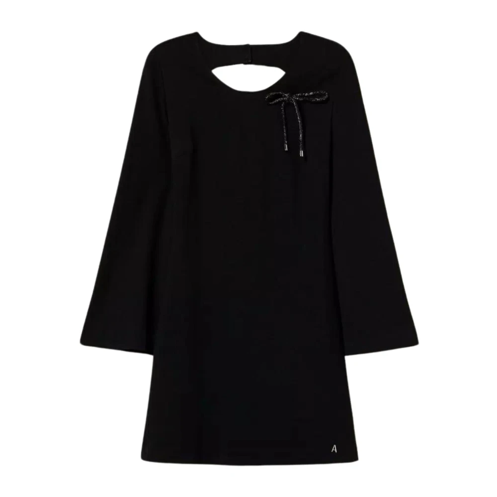 Twinset Zwarte jurk met strass strik Black Dames
