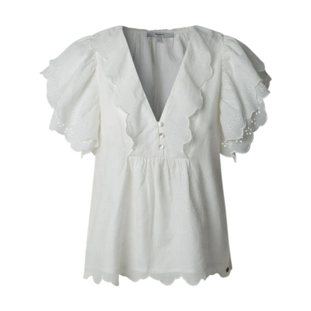 Pepe Jeans Women's White Elegant Blouse With Puff Sleeves - Blouses - M - Blouses & Shirts