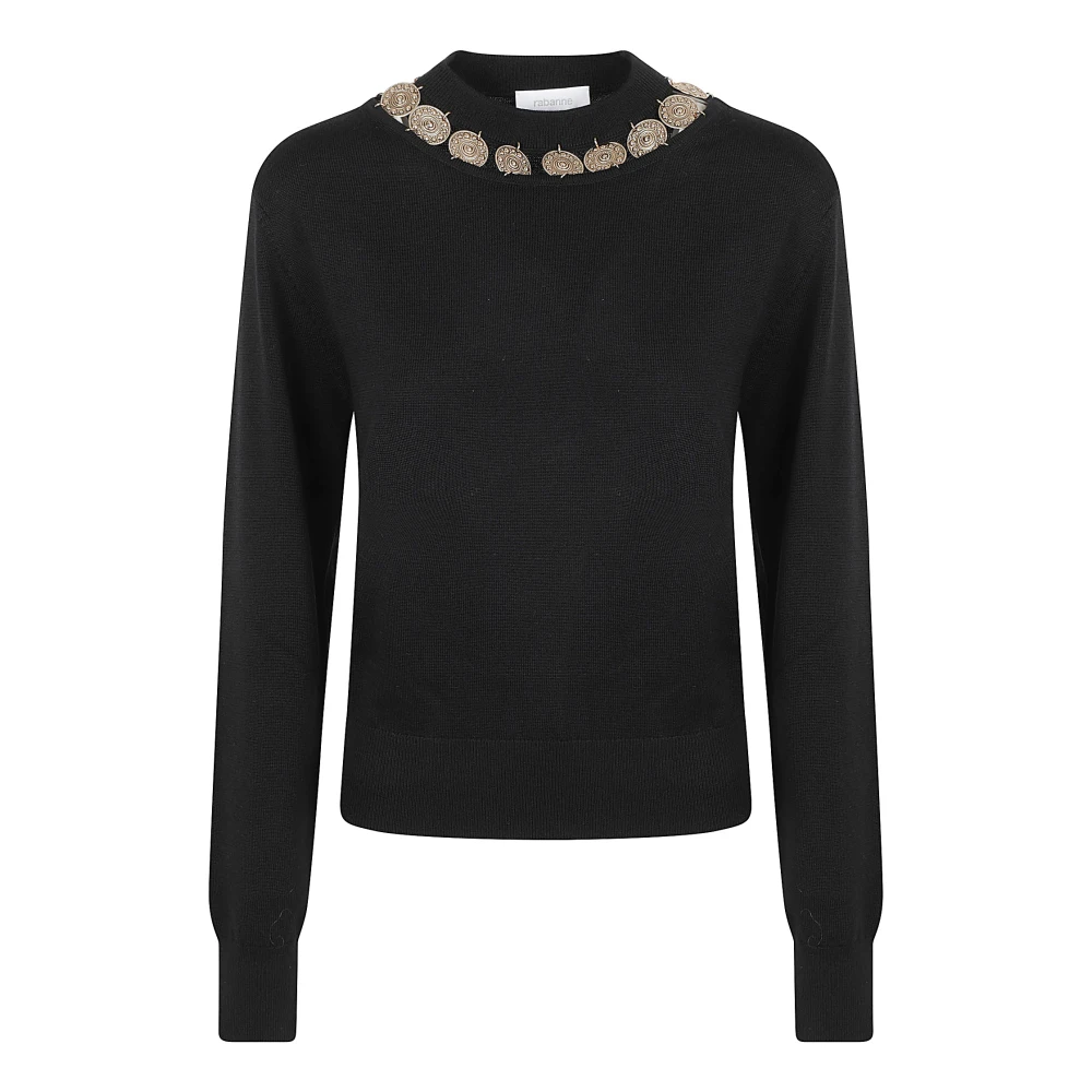 Paco Rabanne Zwarte Sweater met Munt Detailing Black Dames