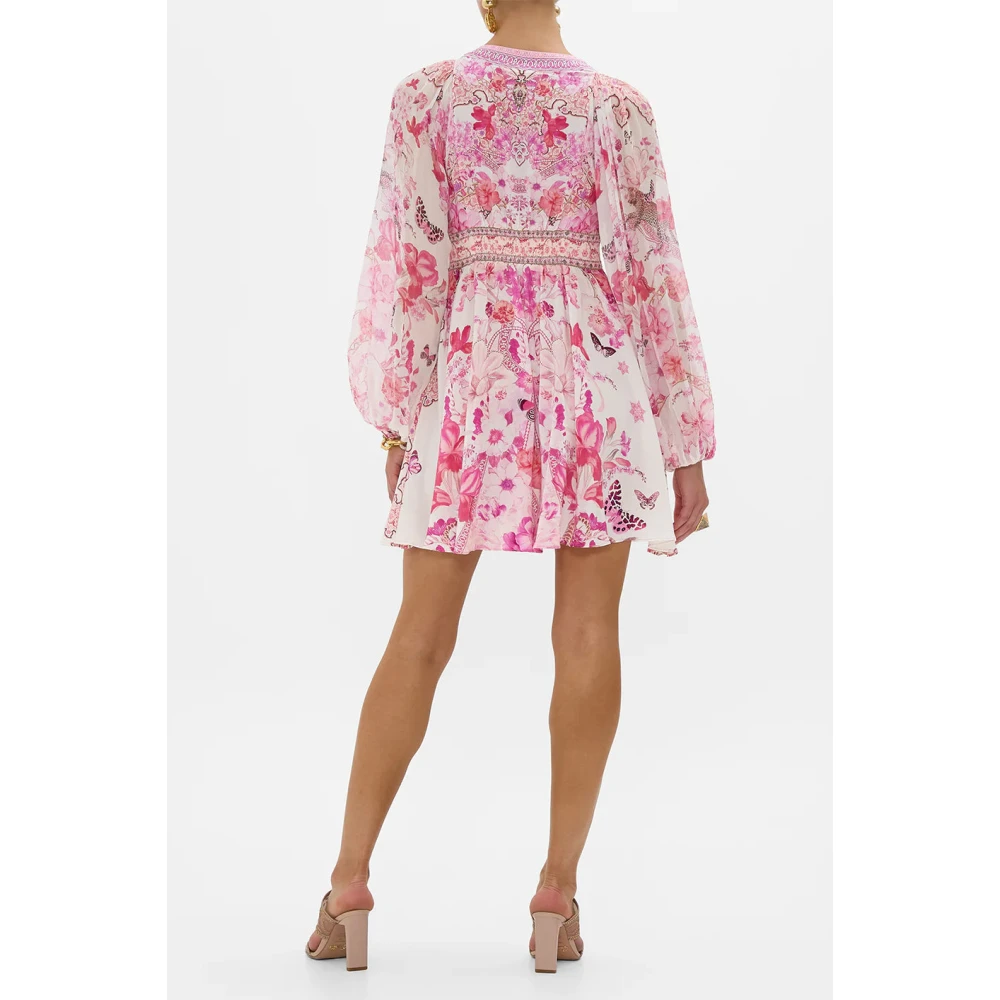 Camilla Botanische Novelle Lace Up Korte Jurk Pink Dames