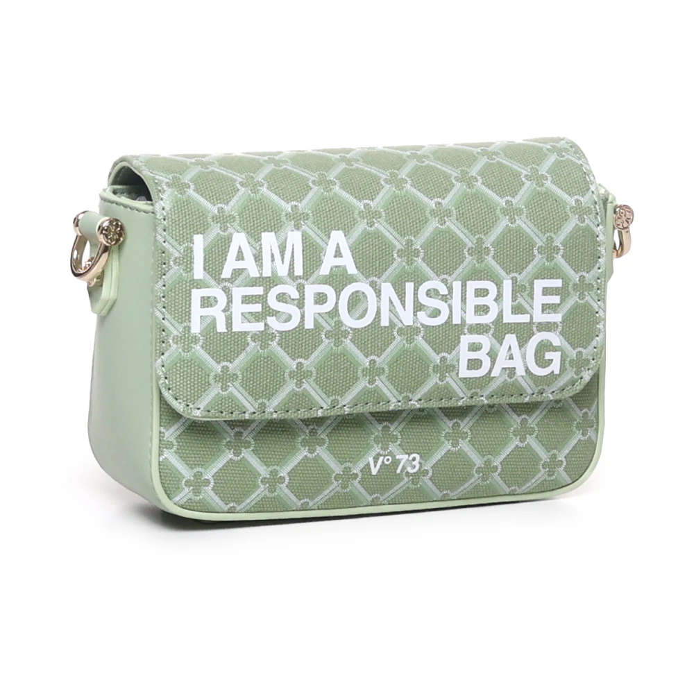 V73 Stijlvolle Sage Schoudertas met Slogan Green Dames