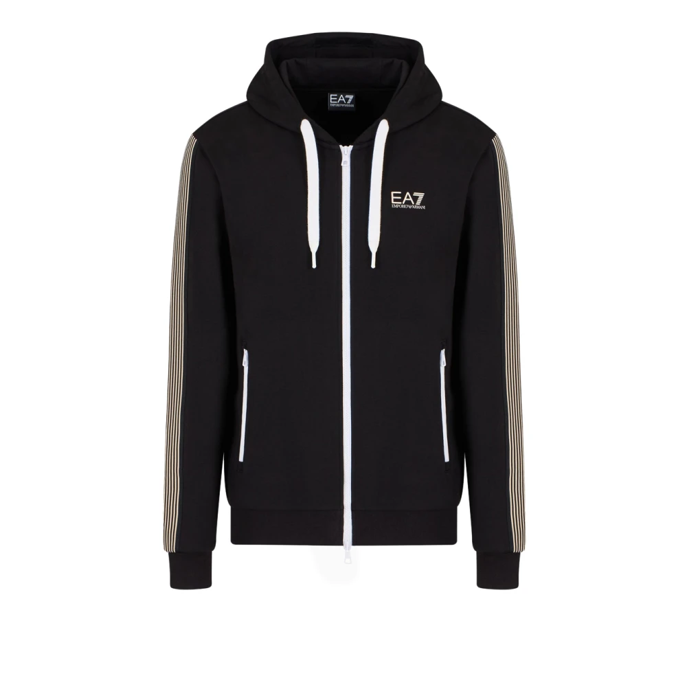 Emporio Armani EA7 Zwarte Zip Hoodie Stijlvolle Sportkleding Black Heren