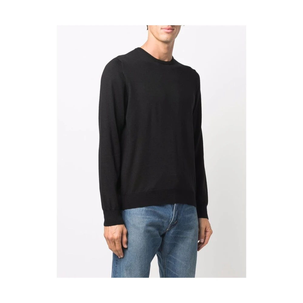 La Fileria Zwarte Wol Ronde Hals Trui Black Heren
