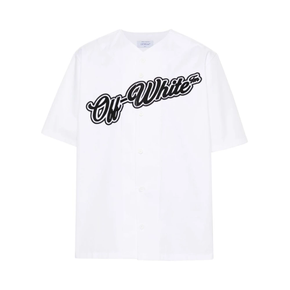 Off White Witte Katoenen V-Hals Shirt met Logo Patch White Heren