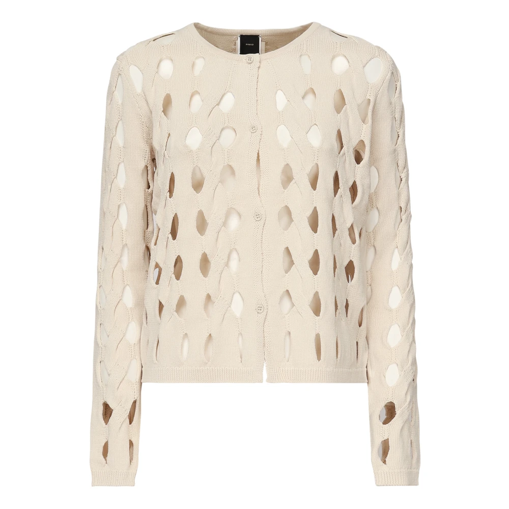 Pinko Women's White Cardigans, S, Blush Cable Knit Jumper