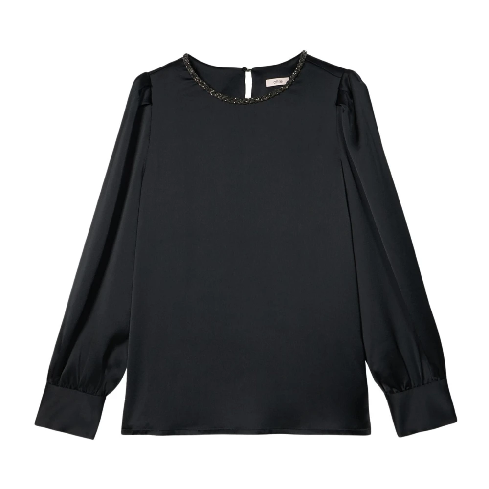 Oltre Donna Nero Blusa In Raso Con Dettaglio Gioiello