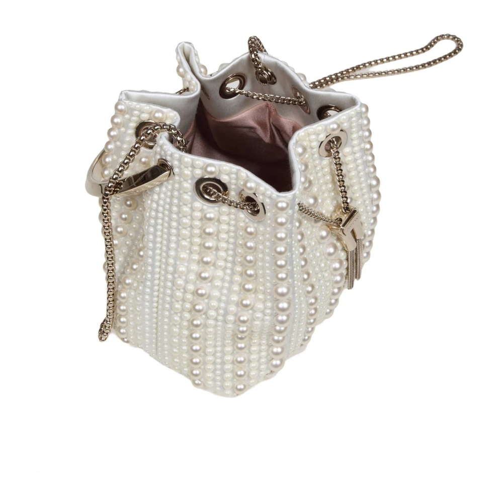 Jimmy Choo Parel Satijnen Emmer Tas met Ketting Beige Dames