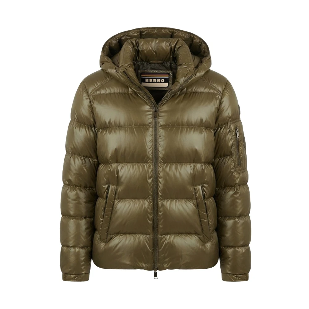 Herno Uomo Verde - Piumino Lucido Con Cappuccio - Jackets - L