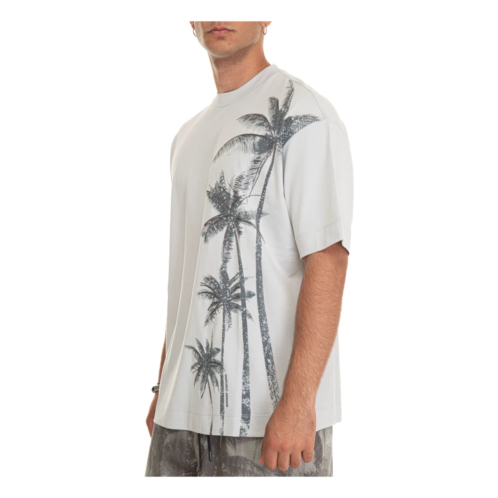 Emporio Armani Palmboom Fantasie Ronde hals T-shirt Gray Heren