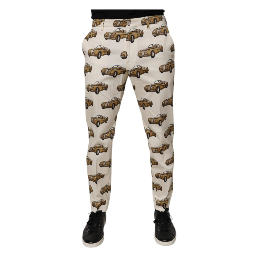 Dolce & Gabbana Multicolor Slim-Fit Trousers, Male, L, Car Print Skinny Denim Jeans