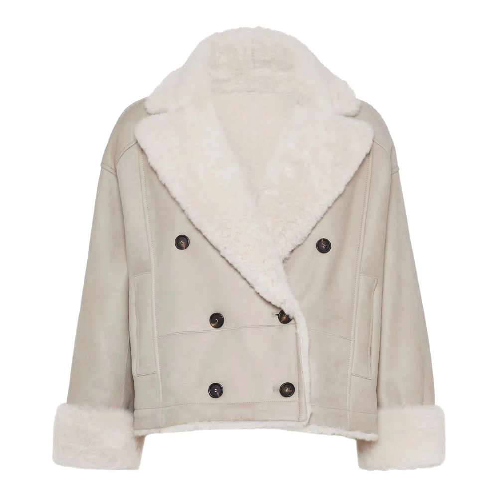 BRUNELLO CUCINELLI Omkeerbare Beige Jas met Hoornknopen Beige Dames