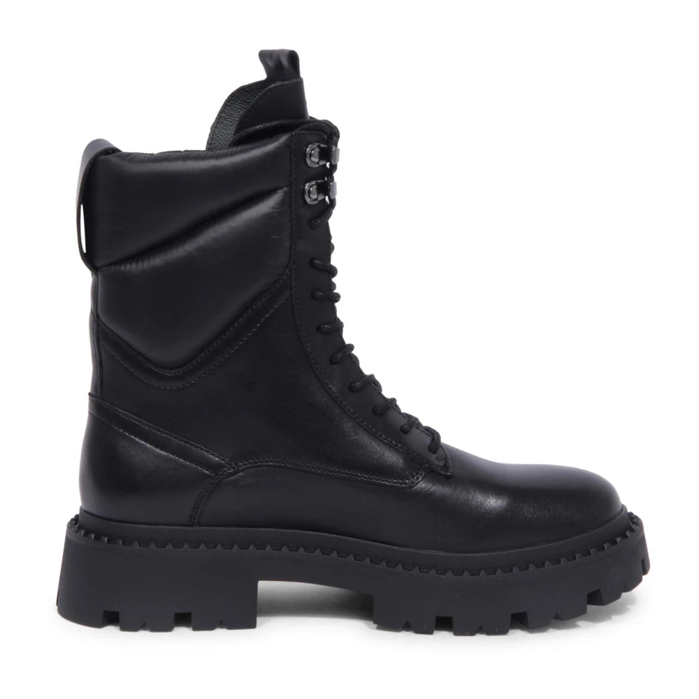 Ash Black Lace-Up Boots, Female, 5 Uk, Anfibio Leather Puffy Nylon Boots With Studs