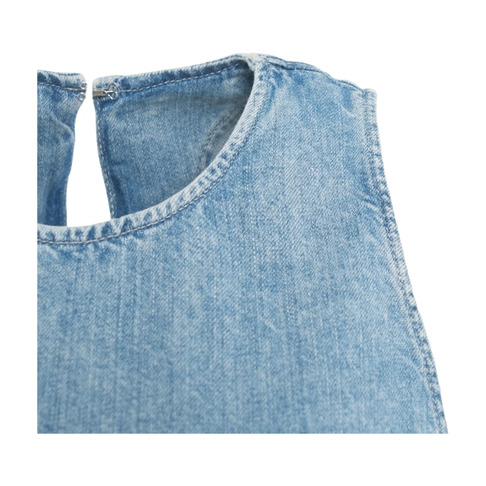 7 For All Mankind Blauwe Denim Flared Mouwloze Top Blue Dames