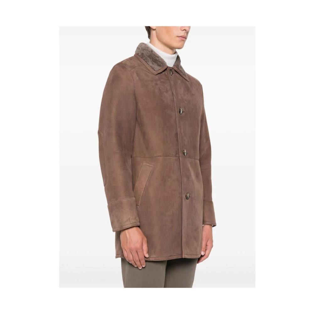 Canali Schapenvacht Suède Jas Koffiebruin Brown Heren
