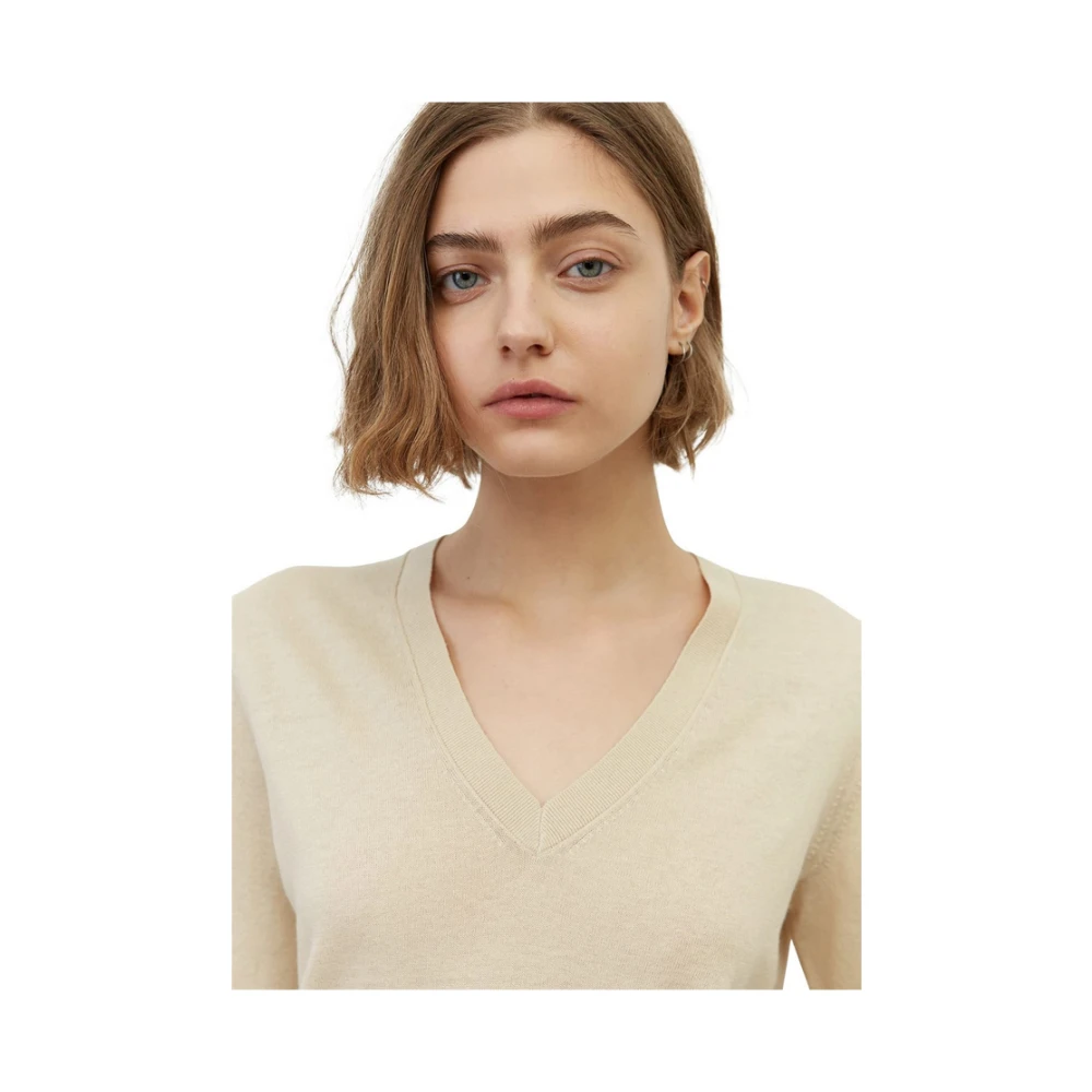 Marc O'Polo Korte Mouw V-hals Pullover Sweater Beige Dames