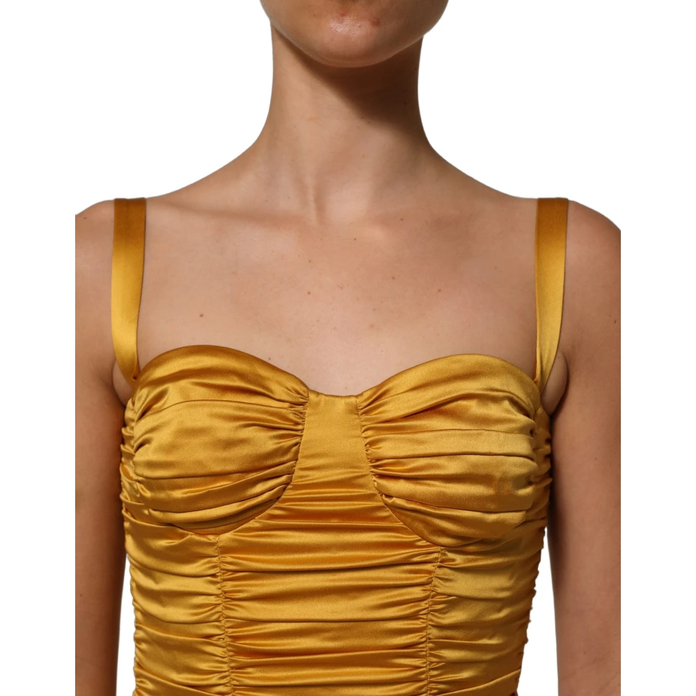 Dolce & Gabbana , Party Dresses, Female, Yellow, Xs, Ruched Bodycon Sheath Midi Dress - Image 2