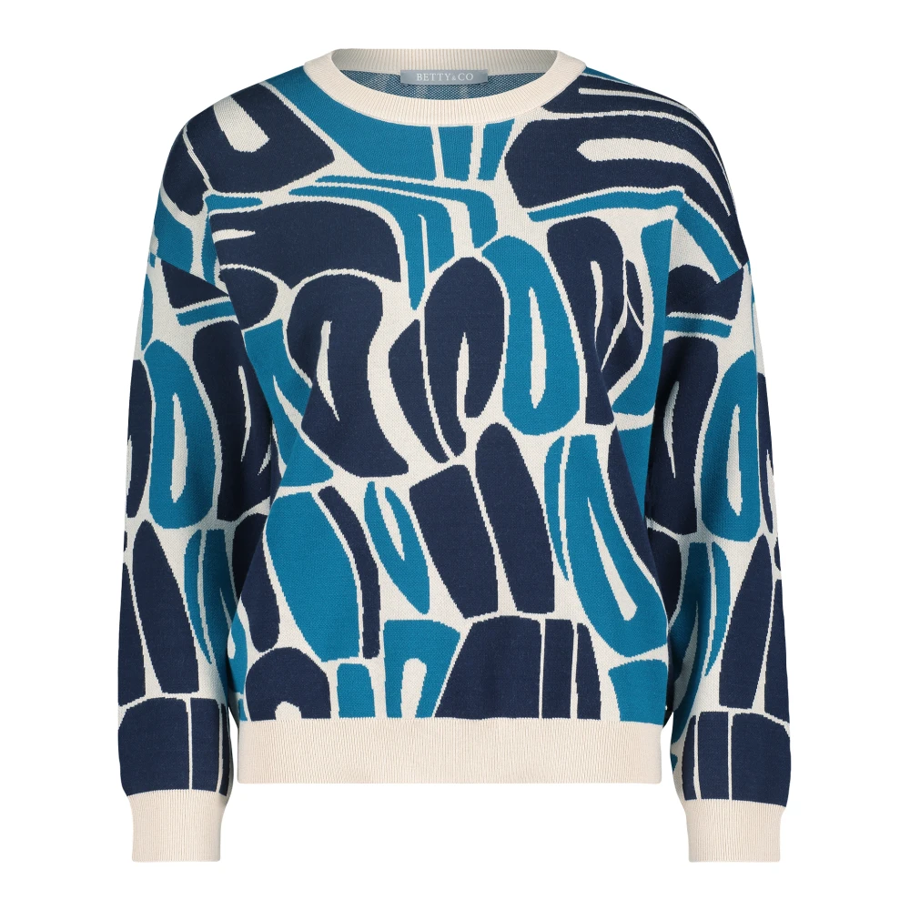 Betty & Co Jacquard Gebreide Trui Blue Dames