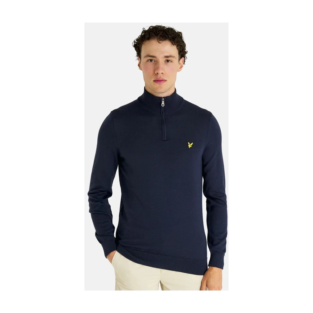 Lyle & Scott Navy Cotton Merino Zip Jumper Blue Heren