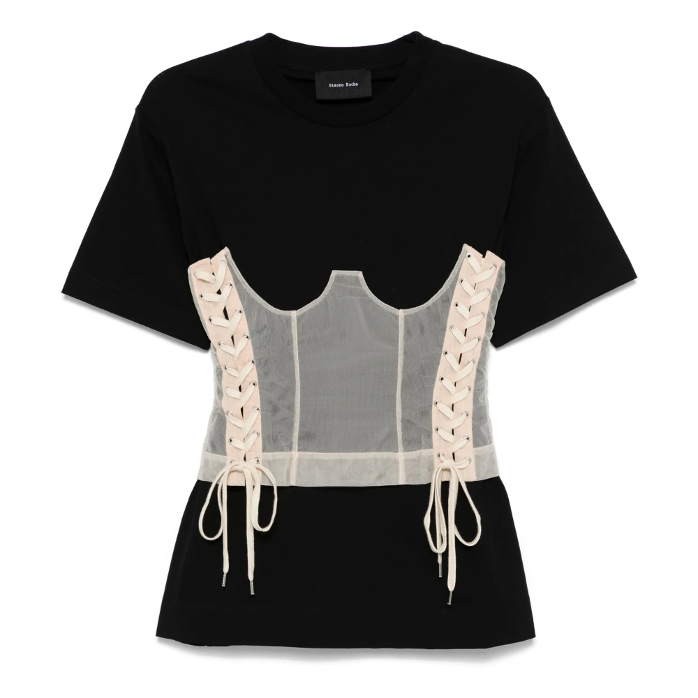 Simone Rocha Corset Pane T-shirt met veterdetail Black Dames