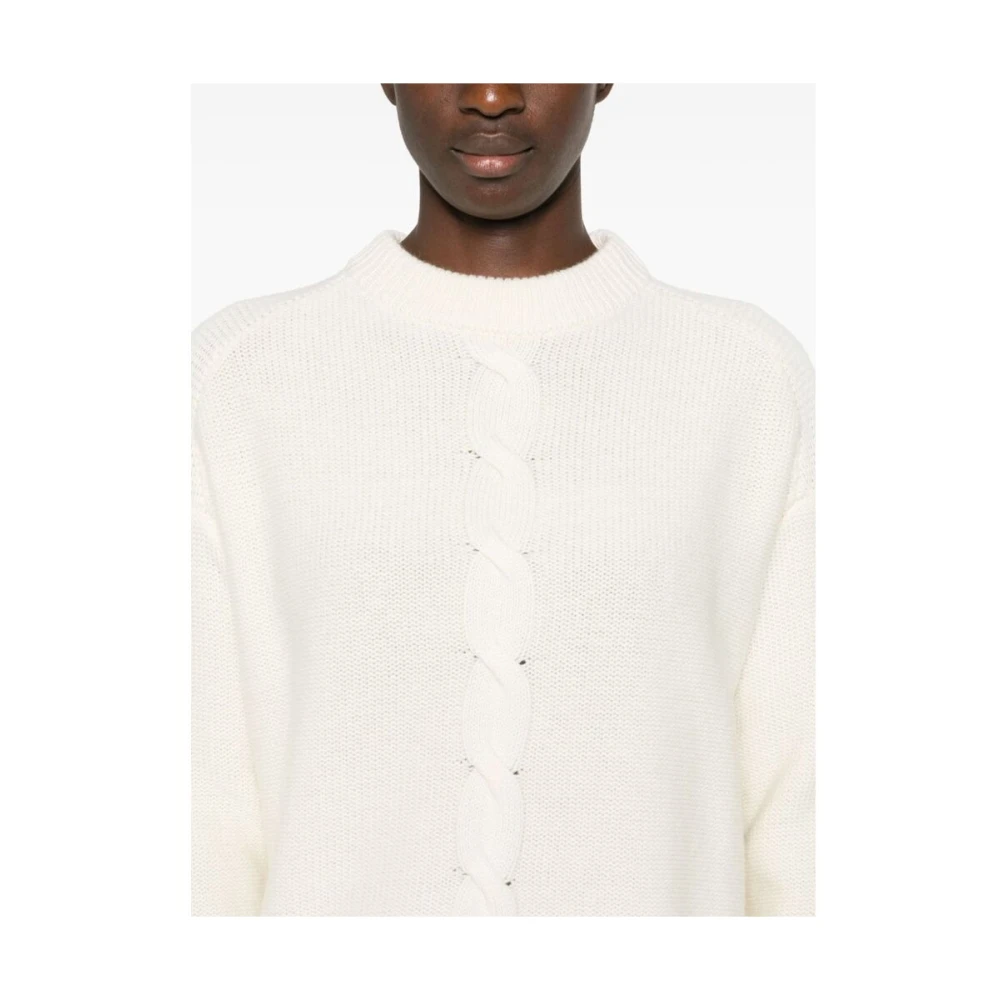 Kujten Ivoor Cashmere Kabelgebreide Trui Beige Dames