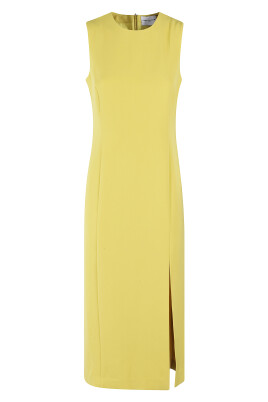 robe-midi-sans-manches-moutarde-avec-fente-laterale