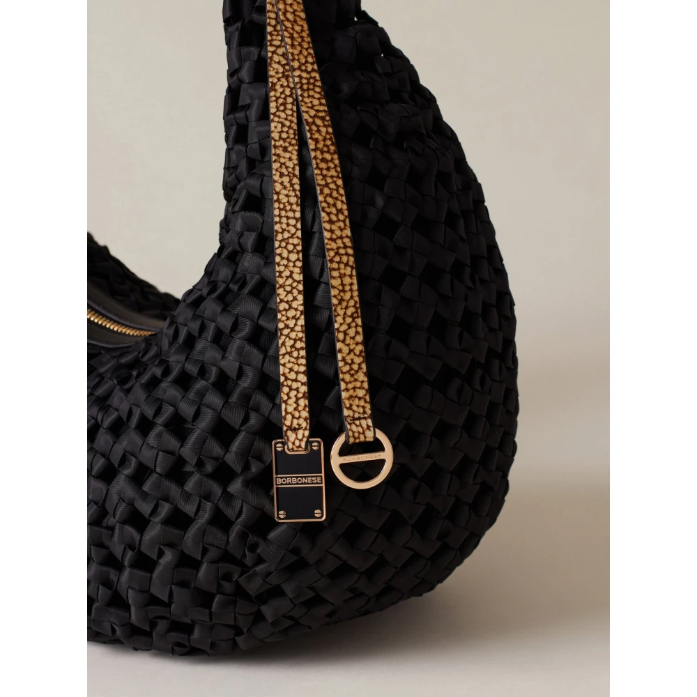 Borbonese Klassieke Hobo Tas in Zwart Natuurlijk Blue Dames