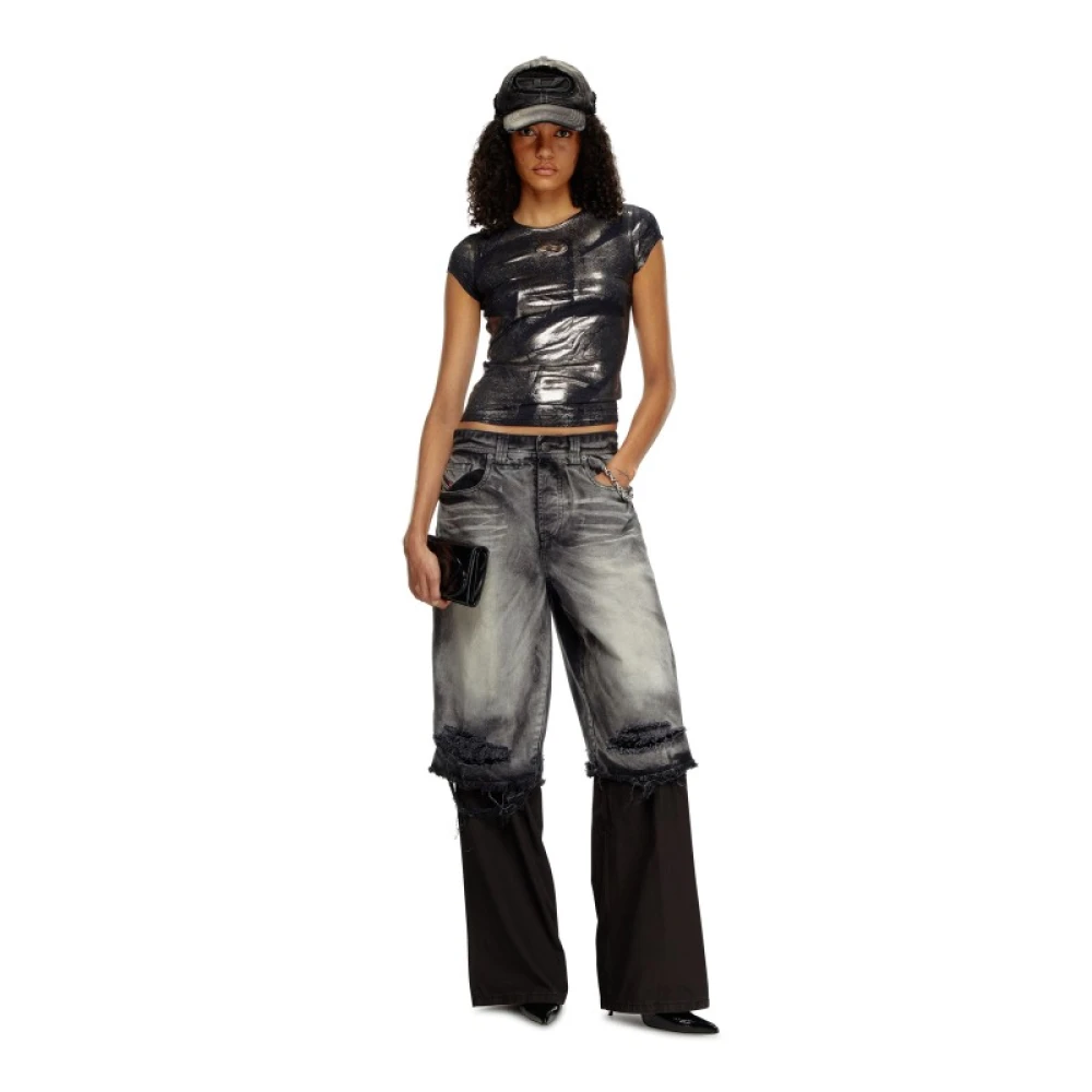 Diesel Metallic Effect Korte Mouw Logo T-Shirt Black Dames